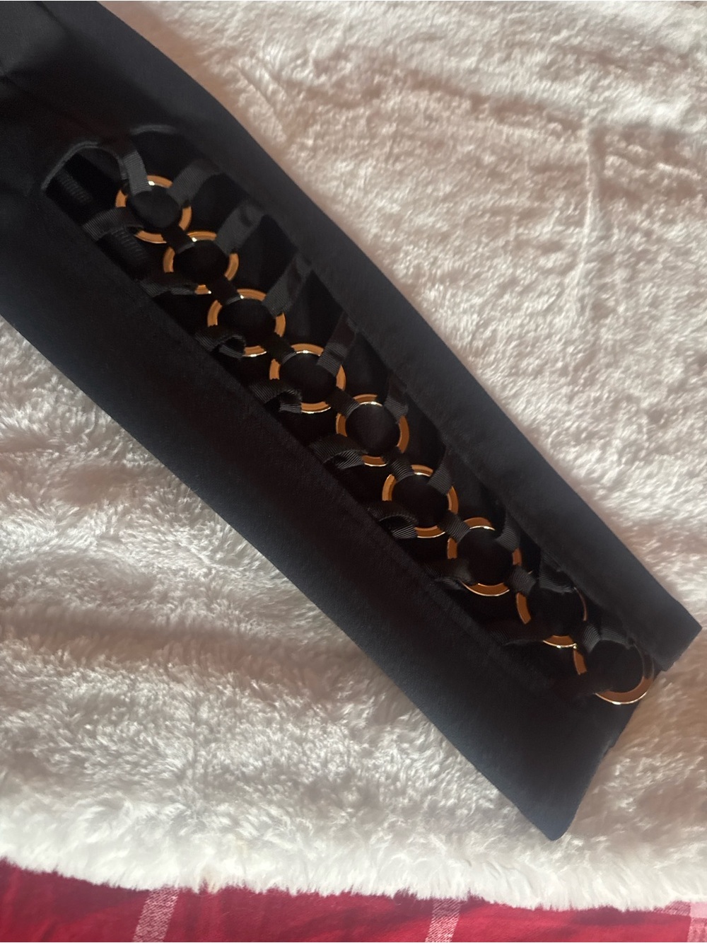 VENUS Black Ring Lace-Up Leggings Gold Hardware Side Detail Size Large NWT - Picture 2 of 6